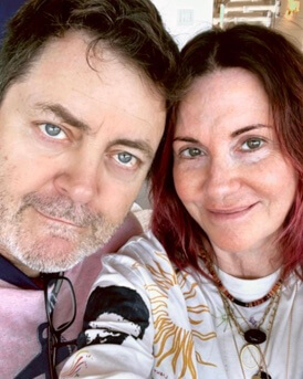 Nick Offerman with his wife.